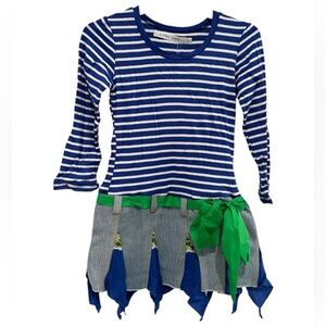 Blue and white striped dress with denim fringes